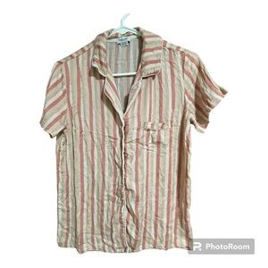 Splendid pink white pinstripe short sleeve button down pajama top size xs